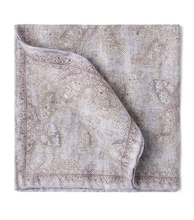 Brunello Cucinelli Double-faced Linen-silk Paisley Pocket Square In Gray