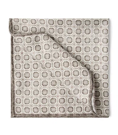 Brunello Cucinelli Double-faced Silk Geometric Pocket Square In Brown