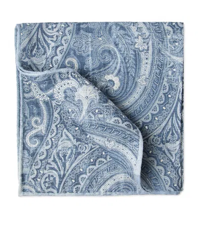 Brunello Cucinelli Double-faced Silk Paisley Pocket Square In Blue