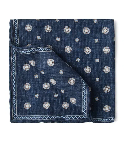 Brunello Cucinelli Double-faced Silk Pocket Square In Blue