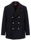 Brunello Cucinelli Navy Blue Double Flannel Caban Blazer In Black