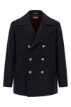 Brunello Cucinelli Navy Blue Double Flannel Caban Blazer In Black