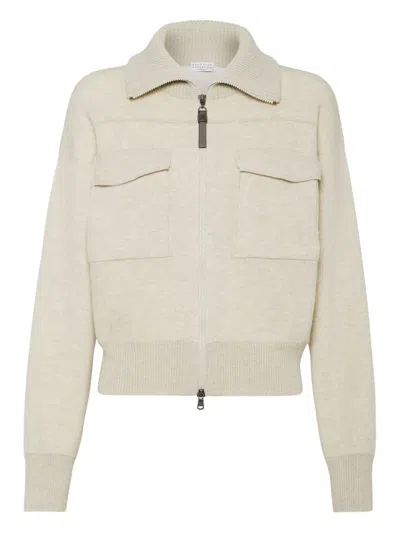 Brunello Cucinelli Double-knit Cardigan In Gray