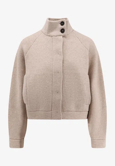 BRUNELLO CUCINELLI DOUBLE KNIT HIGH-NECK JACKET