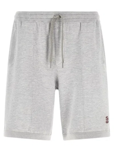 Brunello Cucinelli Double Knit Silk-cotton Bermuda Shorts In Gray
