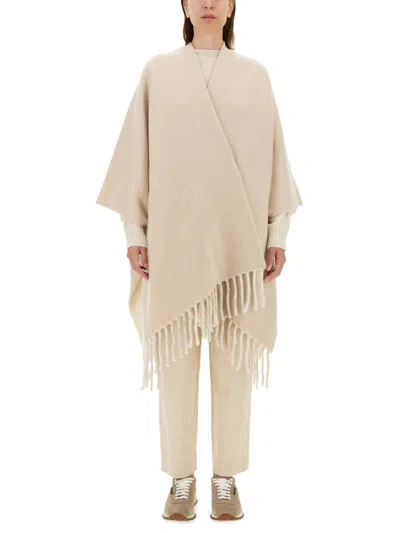 Brunello Cucinelli Double Knit Wool And Cashmere Poncho In Beige