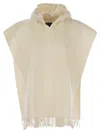 Brunello Cucinelli Women's Double Knit Wool And Cashmere Poncho With Hood And Fringes In Cream
