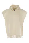 Brunello Cucinelli Women's Double Knit Wool And Cashmere Poncho With Hood And Fringes In White
