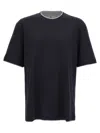 Brunello Cucinelli Double Layer Crewneck T-shirt Featuring Elegant Piping In Blue