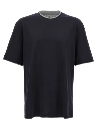 BRUNELLO CUCINELLI BRUNELLO CUCINELLI DOUBLE LAYER CREWNECK T-SHIRT FEATURING ELEGANT PIPING