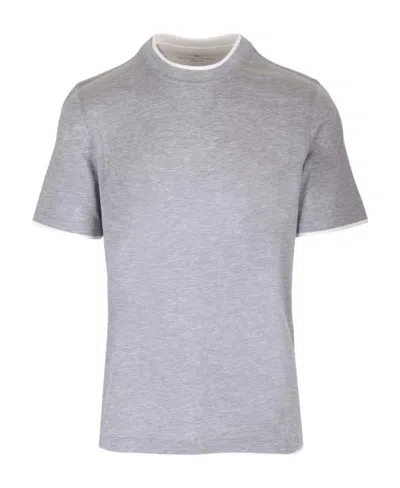 Brunello Cucinelli Double Layer Crewneck T-shirt In Grey