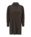 Brunello Cucinelli Layered Dress With High Neck And Ribbed Texture In Black
