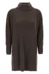 Brunello Cucinelli Layered Dress With High Neck And Ribbed Texture In Brown
