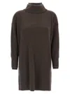 Brunello Cucinelli Layered Dress With High Neck And Ribbed Texture In Brown
