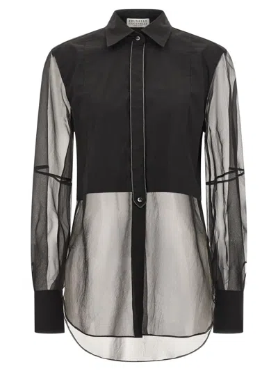 Brunello Cucinelli Layered Shirt Featuring Pointed Collar In Black