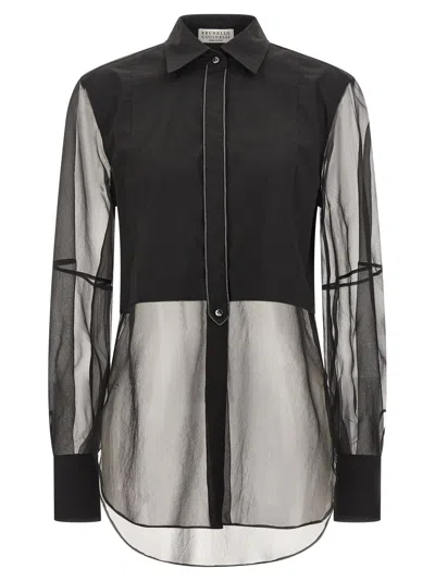 BRUNELLO CUCINELLI DOUBLE LAYER SHIRT SHIRT AND BLOUSE BLACK
