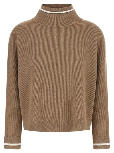 BRUNELLO CUCINELLI DOUBLE LAYER SWEATER SWEATERS AND CARDIGANS BROWN