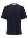 Brunello Cucinelli Men Double Layer T-shirt In Blue