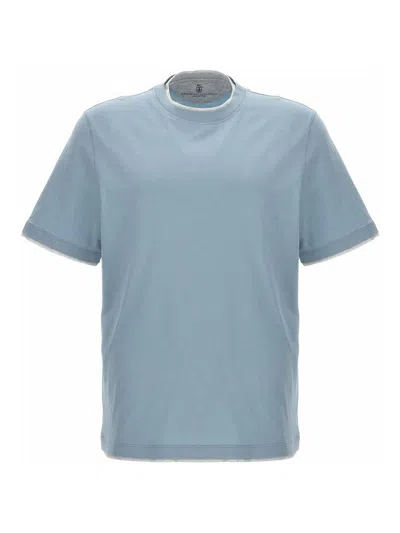 Brunello Cucinelli Double Layer T-shirt In Blue