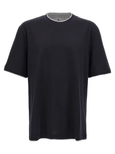Brunello Cucinelli Double Layer T-shirt Blue In Black