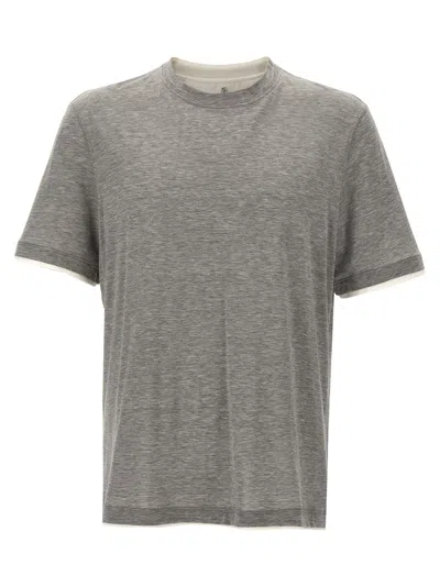 Brunello Cucinelli Double Layer T-shirt In Gray