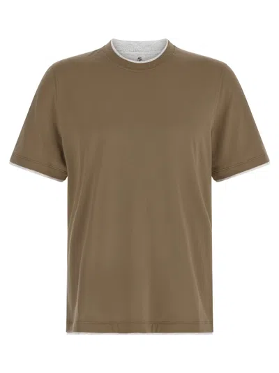 Brunello Cucinelli Double Layer T-shirt Green In Brown