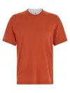 Brunello Cucinelli Cotton Jersey Crew Neck T-shirt With Faux-layering Clothing In Orange