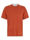 Brunello Cucinelli Cotton Jersey Crew Neck T-shirt With Faux-layering Clothing In Orange