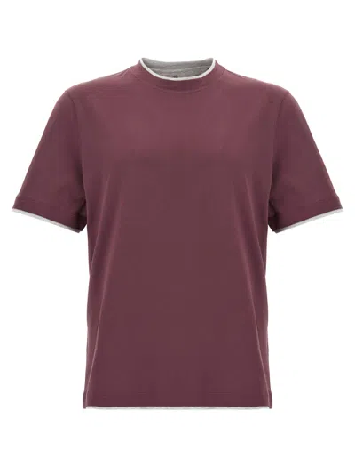 Brunello Cucinelli Double Layer T-shirt Bordeaux In Animal Print