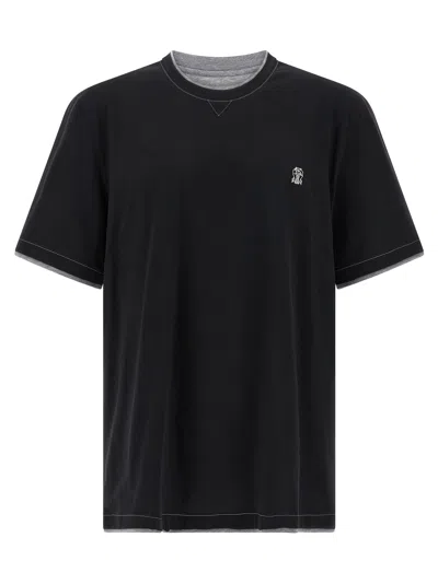 Brunello Cucinelli Double Layer T-shirt In Blue