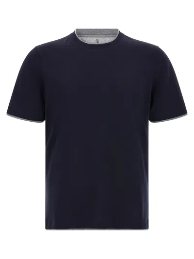 Brunello Cucinelli Double Layer T-shirt In Blue