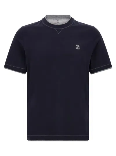 Brunello Cucinelli Double Layer T-shirt In Blue