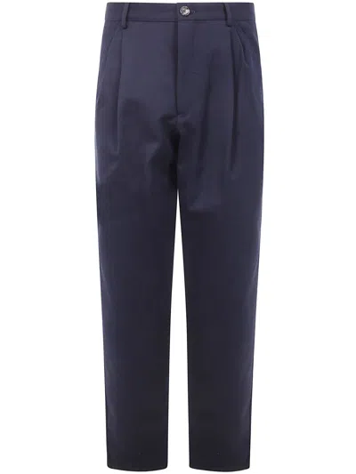 Brunello Cucinelli Double Pleats Chino Trousers In Blue