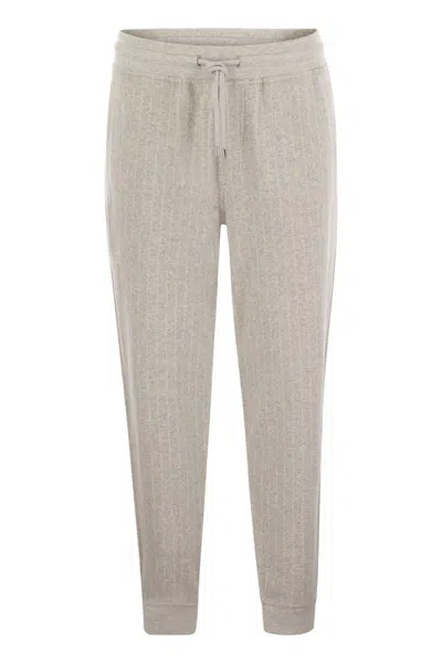 Brunello Cucinelli Double Pinstripe Plush Trousers In Cotton, Cashmere And Silk In Pearl