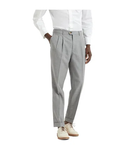 Brunello Cucinelli Double-pleated Casual Pants In Gray