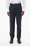 Brunello Cucinelli Double-pleated Cotton Blend Pants With Pinstriped Pattern In Black