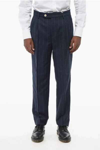 Brunello Cucinelli Double-pleated Cotton Blend Pants With Pinstriped Pattern In Black