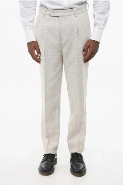Brunello Cucinelli Double-pleated Linen Blend Pants In Neutral