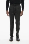 Brunello Cucinelli Double-pleated Pinstriped Linen Pants With Drawstring In Black