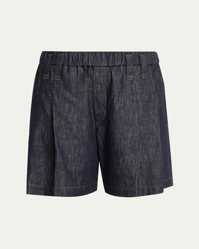 Brunello Cucinelli Double Pleated Pull-on Denim Shorts In Black
