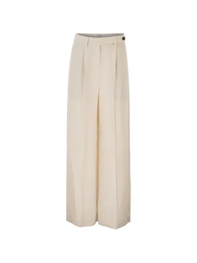 Brunello Cucinelli Women Ivory Viscose Blend Wide-leg Pant In Neutral