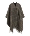 Brunello Cucinelli Reversible Poncho With Fringe And Plaid In Gray