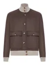 Brunello Cucinelli Double Wool Flannel Bomber Jacket In Brown