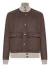 Brunello Cucinelli Double Wool Flannel Bomber Jacket In Brown