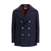 Brunello Cucinelli Navy Blue Double Flannel Caban Blazer In Black