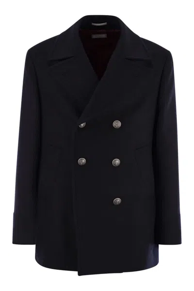 BRUNELLO CUCINELLI BRUNELLO CUCINELLI DOUBLE WOOL FLANNEL PEA COAT WITH METAL BUTTONS