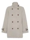 Brunello Cucinelli Double Worked Caban In Virgin Wool And Cashmere Cloth With Shiny Cuff Details Clo In Gray
