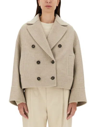 Brunello Cucinelli Double Woven Wool And Cashmere Caban In Beige