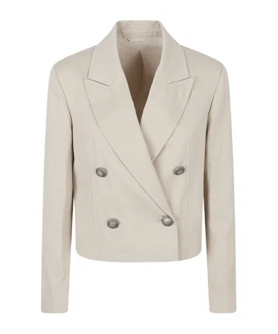 Brunello Cucinelli Double Breasted Cropped Blazer In Neutral