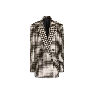 Brunello Cucinelli Double-breasted Houndstooth Wool-blend Blazer In Ivory